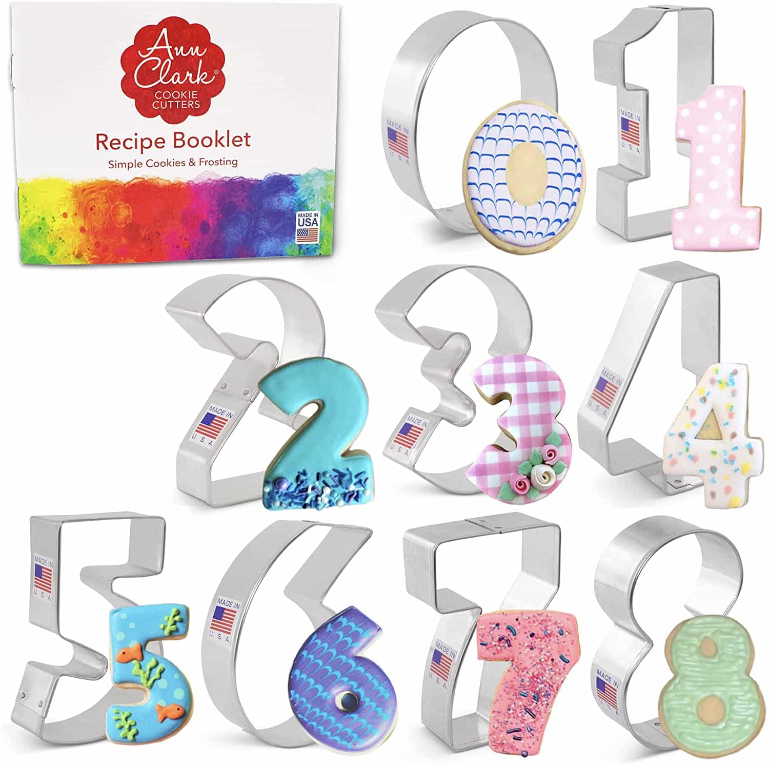 Ann Clark Cookie Cutters 9-Piece Numbers Cookie Cutter Set with Recipe Booklet Ann Clark Cookie Cutters 9-Piece Numbers Cookie Cutter Set with Recipe Booklet
