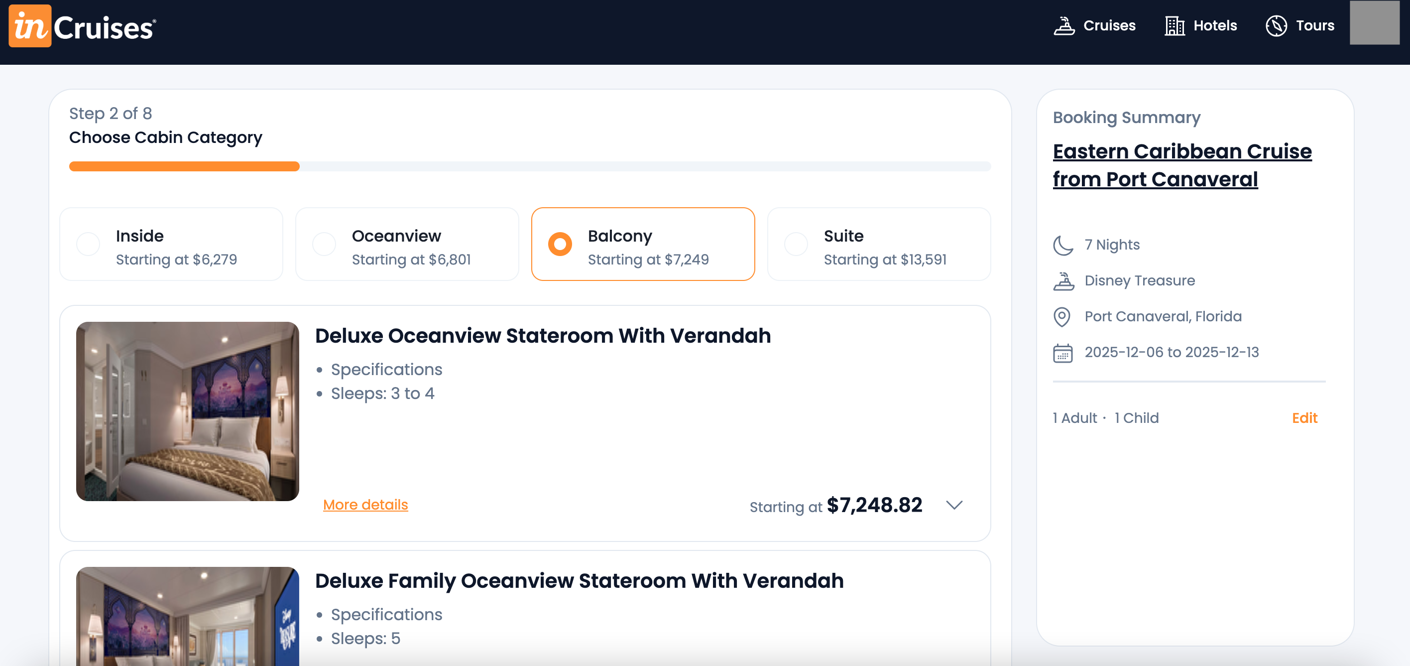 Disney Treasure cruise Price exemple
