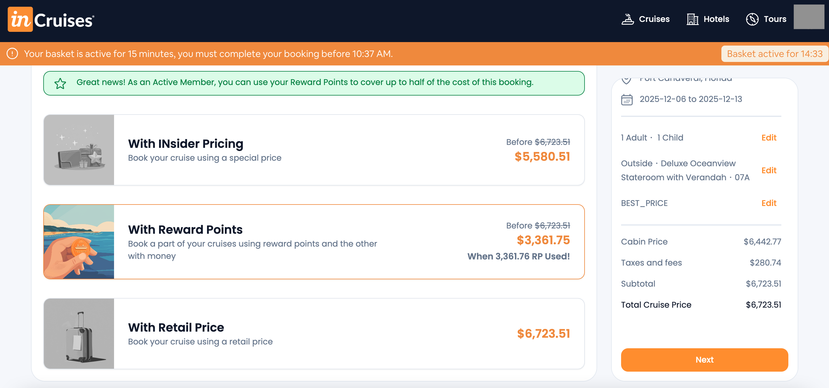 Disney Treasure cruise reward points