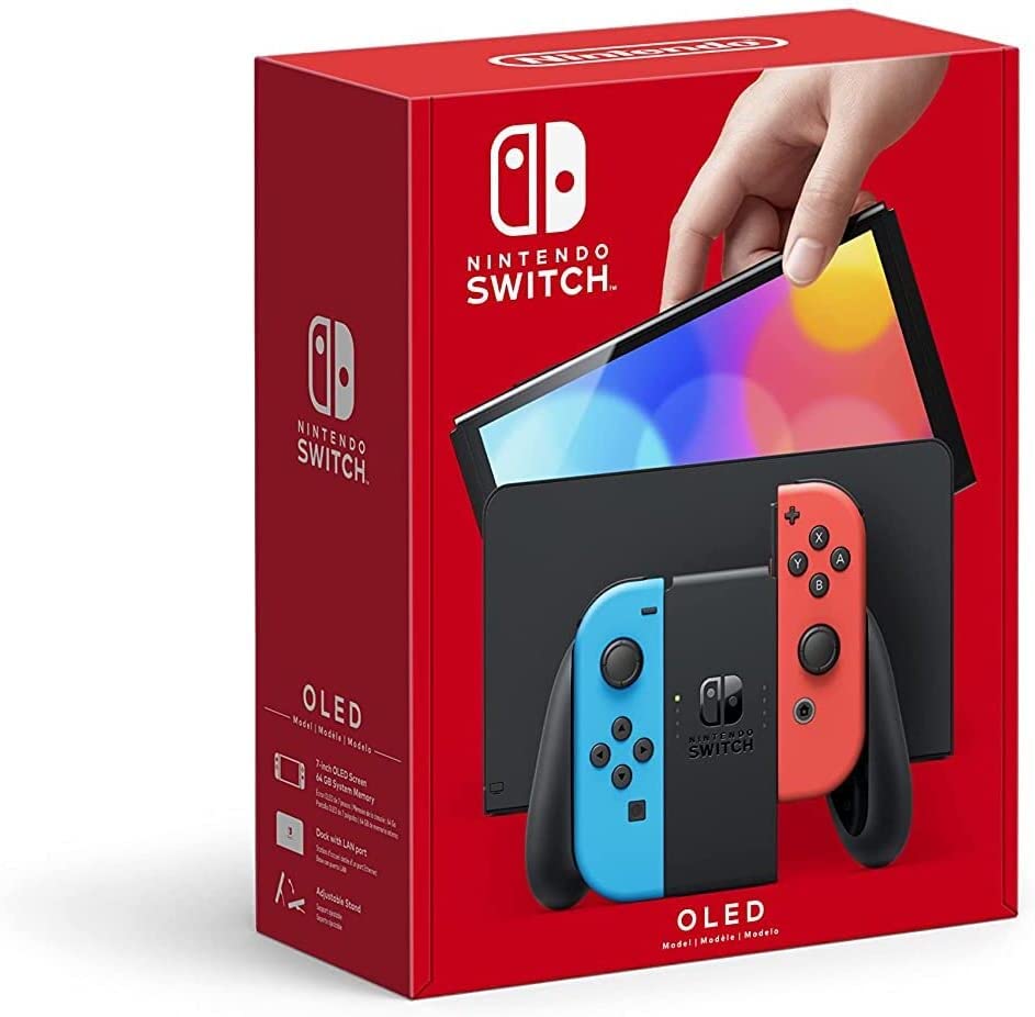 Nintendo Switch (OLED Model) with Neon Red & Neon Blue Joy-Con