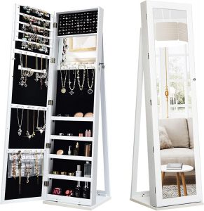 Standing Jewelry Armoire with Higher Full Length Mirror