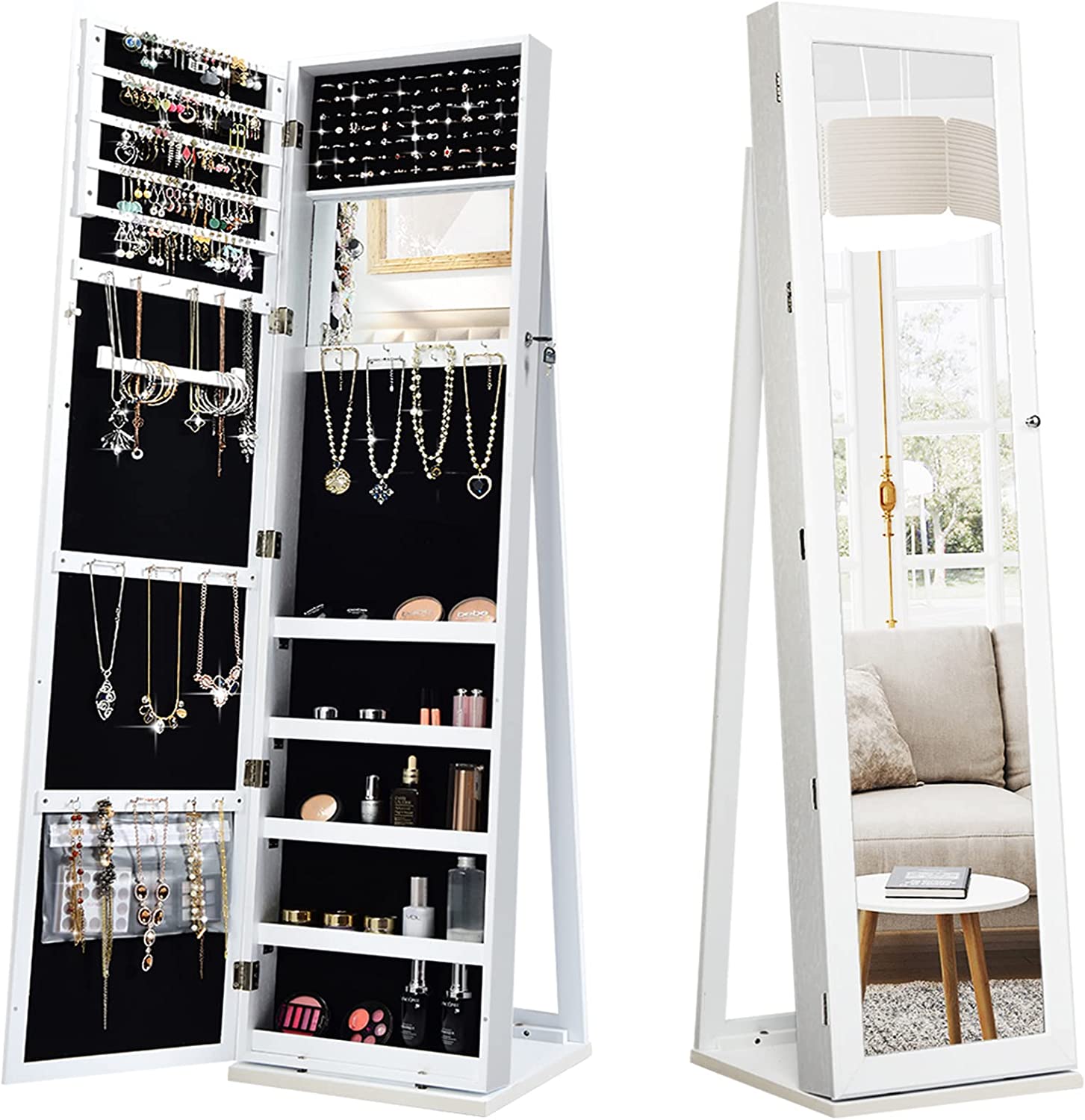 Standing Jewelry Armoire with Higher Full Length Mirror Standing Jewelry Armoire with Higher Full Length Mirror