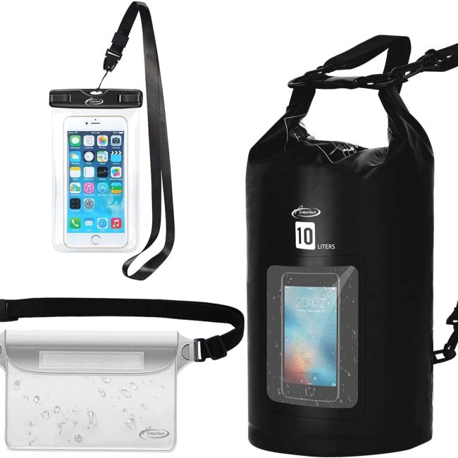 AiRunTech Waterproof Dry Bag, 10L Roll Top Compression Sack with Phone Dry Bag Case and Long Adjustable Shoulder Strap Included for Outdoor Water Sports