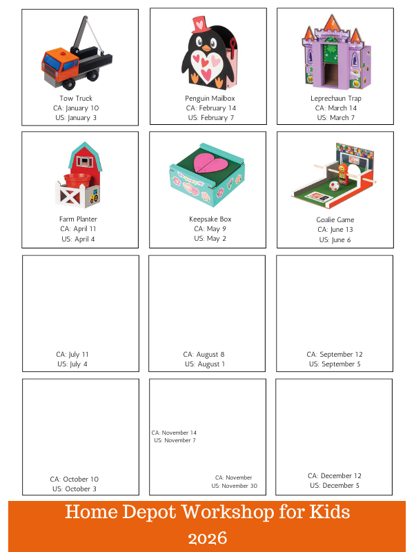 Home Depot FREE Kids Workshops 2026